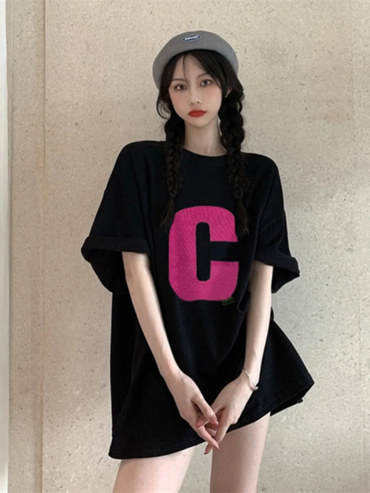 

Свободная женская футболка с коротким рукавом, летняя новинка, европейский стиль, большие размеры, хлопковая повседневная одежда для полных женщин