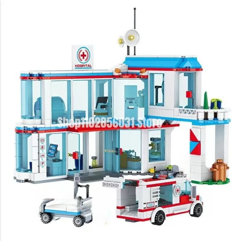 687pcs Hospital Building Blocks Doctor Ambulance Helicopter Bricks Model Toys For Children Gifts