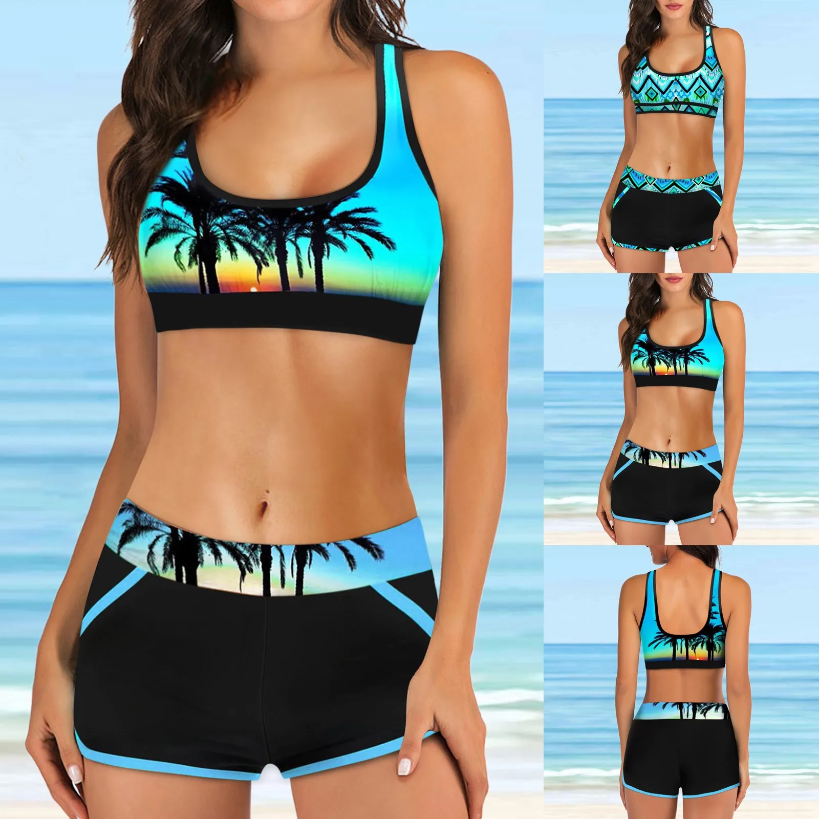 Bohemian Vintage Print Tankini Set For Women Summer Youth Popular Two Pieces Bikini Set Swimsuit Summer Hawaiian Beachwear