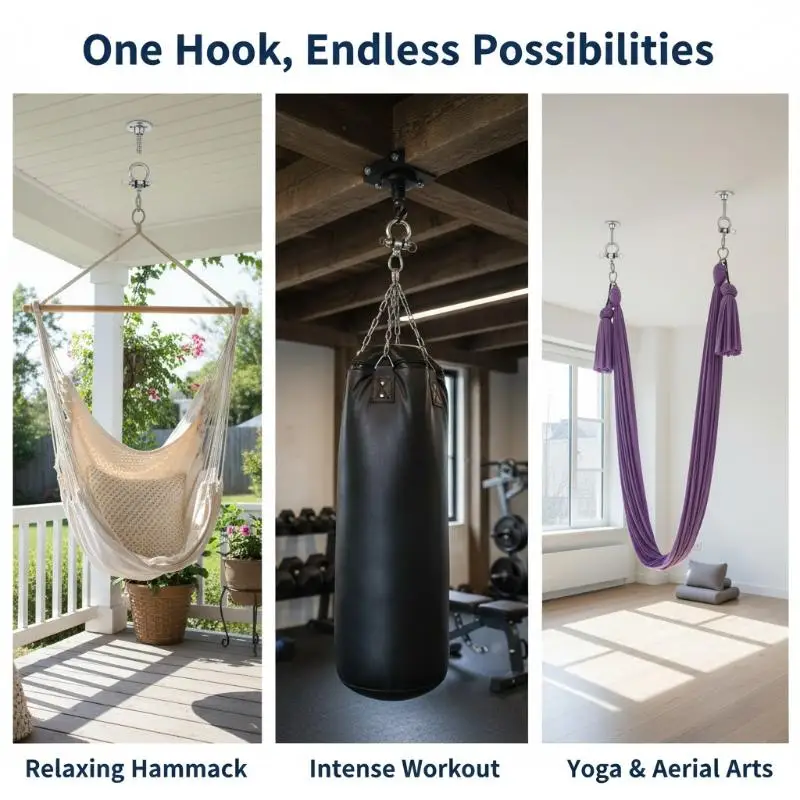 Heavy Duty Swing Hook 360 Degree Rotating Mount for Yoga Hammock Sandbag Reliable Hanging Chair Accessory for Home Fitness