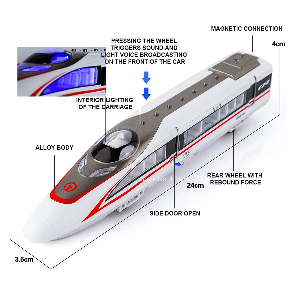 Alloy Fuxing High-Speed Train Model Unlimited Connection Of High-Speed Train Harmony Track The Light Sound Pull Back Kids Toys