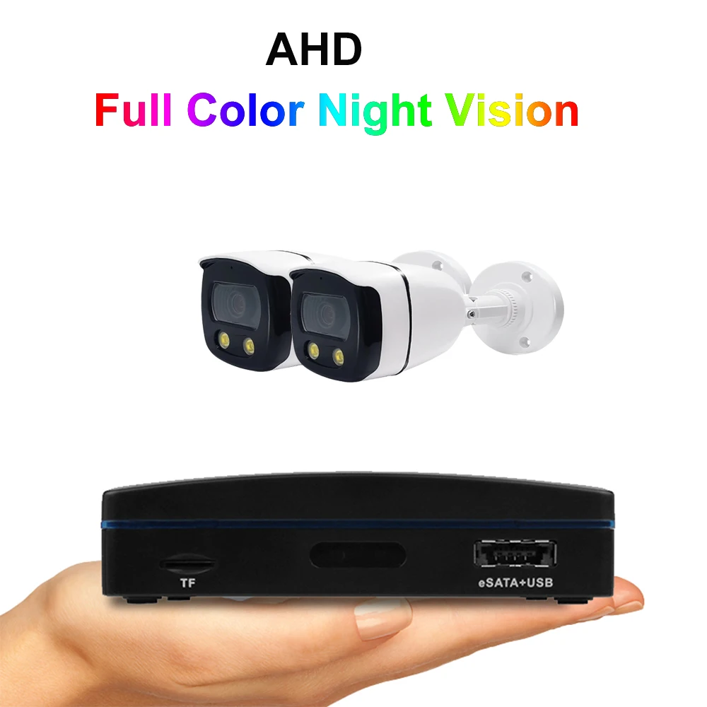 HESEE Colorful Night Vision Security Camera Kit CCTV AHD Outdoor Surveillance Analog Waterproof Warm Light Full Color DVR System