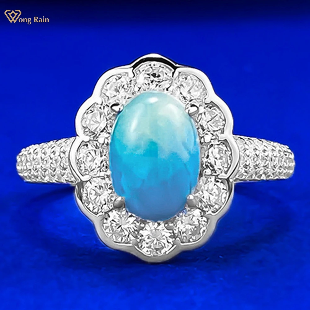 

Wong Rain Vintage 925 Sterling Silver Oval Cut 9*6 MM Larimar High Carbon Diamond Gemstone Rings Fine Jewelry Anniversary Gifts