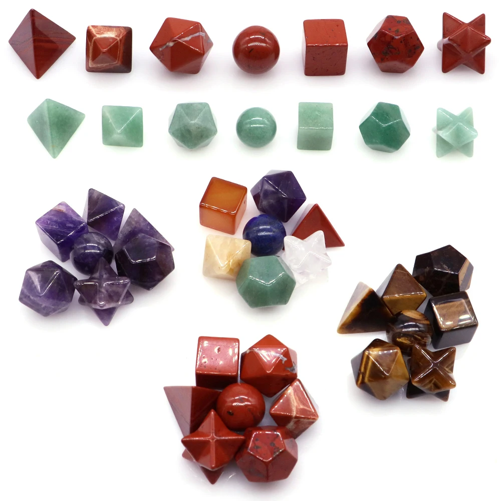 Natural Crystals 7Pcs Platonic Solid Sacred Stones Geometry Set Reiki Healing Meditation Therapy Balancing Spiritual Home Decor