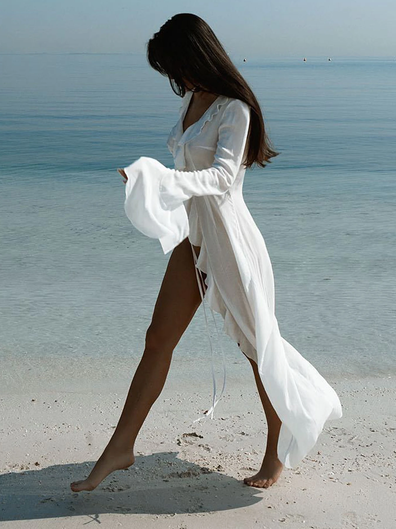 2024 neue Sexy Spitze Langarm Strickjacke Strand Cover Up Frauen Bikini Cover Up Rock Lange Tuniken Strand Kleid Dame Sommer beachwear