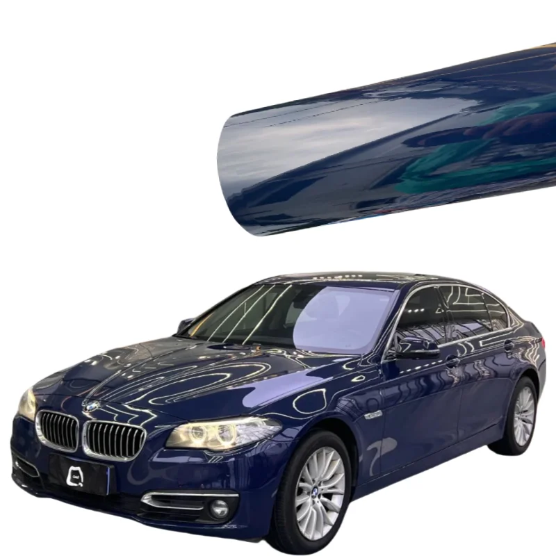 

High-quality glossy midnight blue vinyl wrap. Vinyl wrap is suitable for car packaging