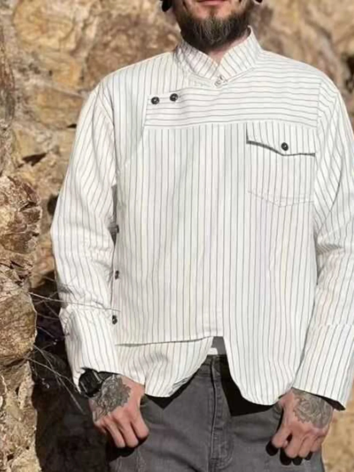 

Мужской повседневный кардиган в полоску, винтажный, свободный крой, для весны и осени, в стиле High Street, дышащий, влагоотводящий...