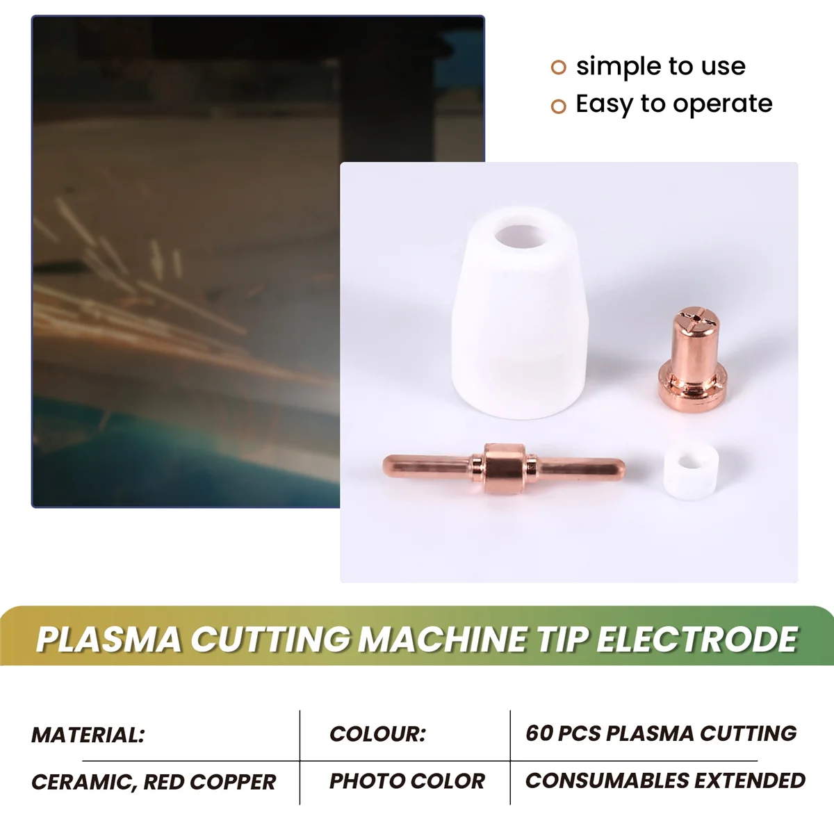 Pemotong Plasma udara keramik + tembaga merah, 60 buah/set ujung nozel diperpanjang habis pakai untuk PT31 LG40 CUT-50D obor