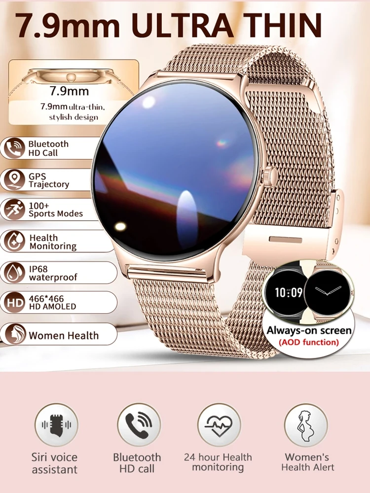 2026 Neue 7,9 mm Ultra-Dünne Smartwatch für Frauen 1,43-Zoll-AMOLED-Display 24-Stunden-Gesundheitsüberwachung Bluetooth-Anruf Smartwatch für Frauen