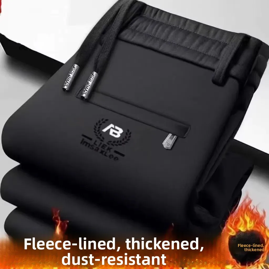 Thiened Fce Lined Cargo Zipper Pants Men's Autumn Winter Straight Leg Sport Casual Long Trousers for Working And Leisure