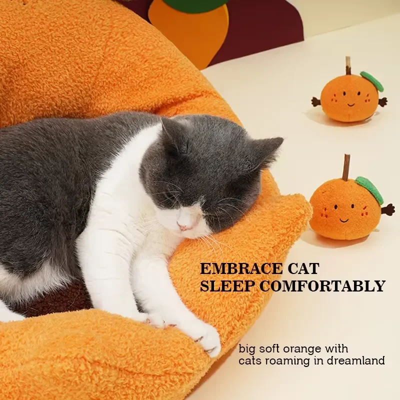 Orange cat litter four-season pet bed super soft cat house cat litter teddy kennel winter warm pet supplies