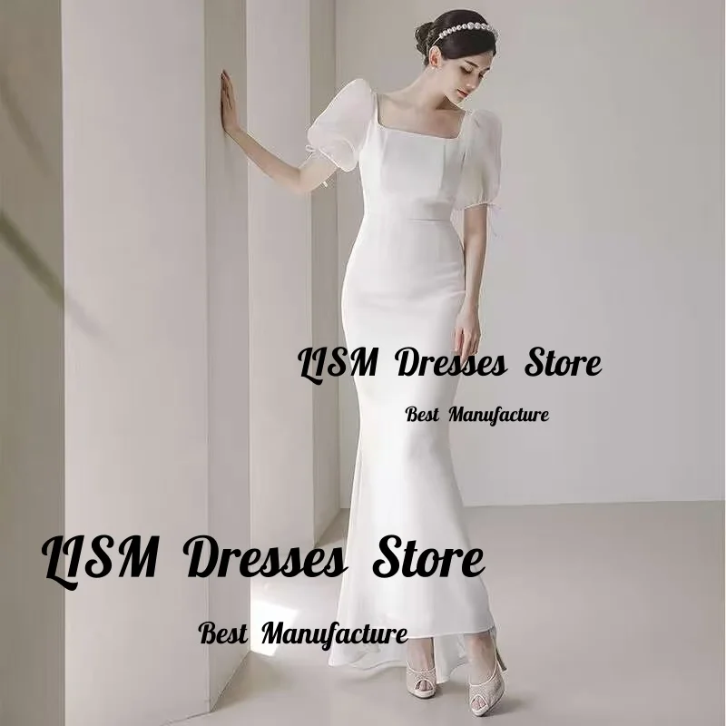 Lism Elegant Wedding Party Dress Short Puff Sleeves Mermaid Korea Photo shoot Bridal Reception Gown Custom Made Evening Dresses
