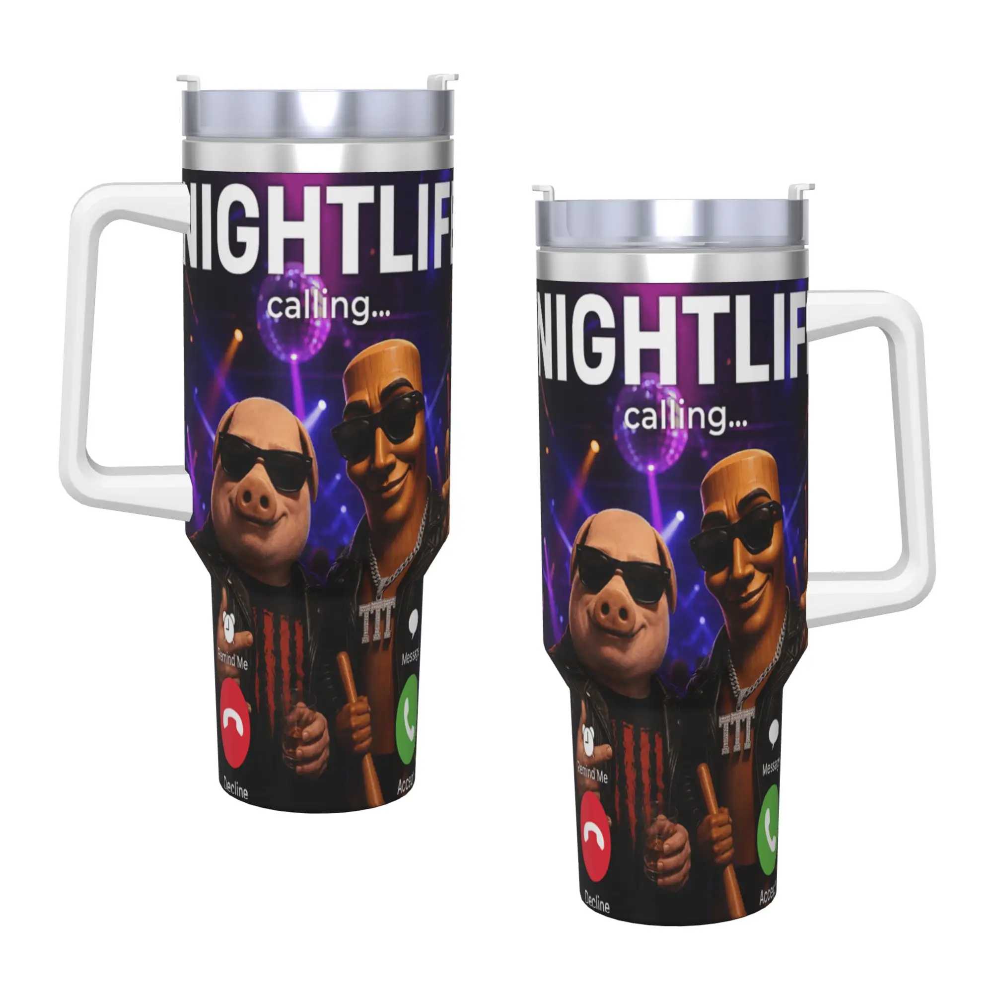 Club Hype Man Night Party Bros John Pork Tung Sahur Brainrot Stainless Steel Tumbler Thermal Mug With Straws Large Car Mugs