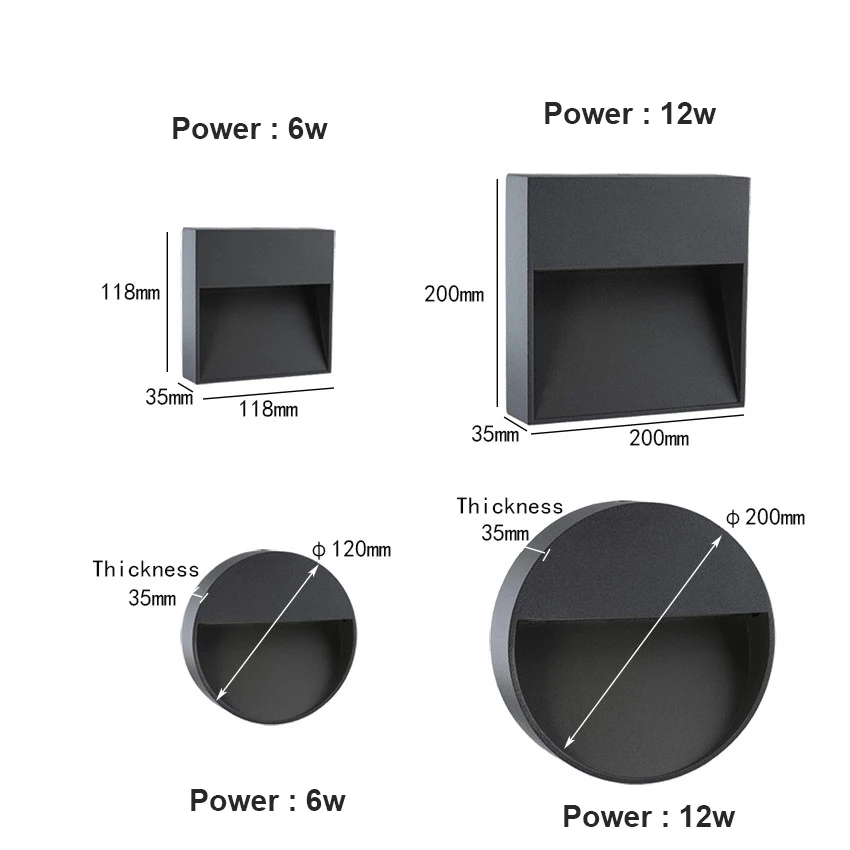 6w 12w Square /Round Led Stair Light Aluminum Step Lights Outdoor LED Wall Lamp Foot light IP65 Waterproof Wall Light NR-165