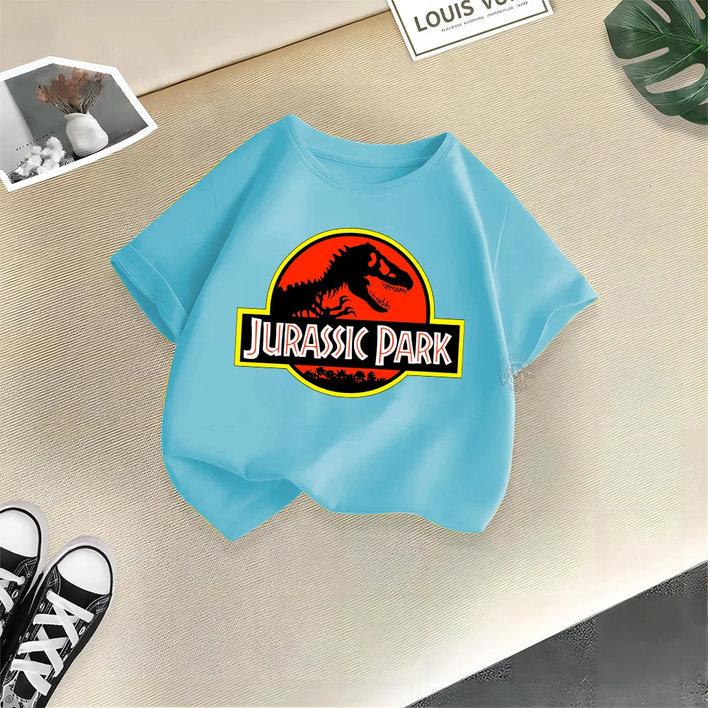 Jurassic Teen 100% Cotton T Kids Little Dinosaur Print Comfortable Top Boys Girls Outdoor casual sports short sleeve T-shirt