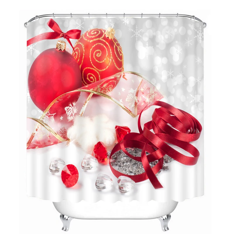 

3D View Christmas Bell and Ball Shower Curtain Bathroom Curtain Waterproof and Mildew Proof Washable Bath Curtain Customizable
