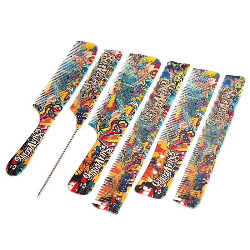 New Colorful Graffiti Major Hair Cutting Comb Set Barber Specific Styling Comb Women's Long Hair Trimming Comb Hair Cutting Tool