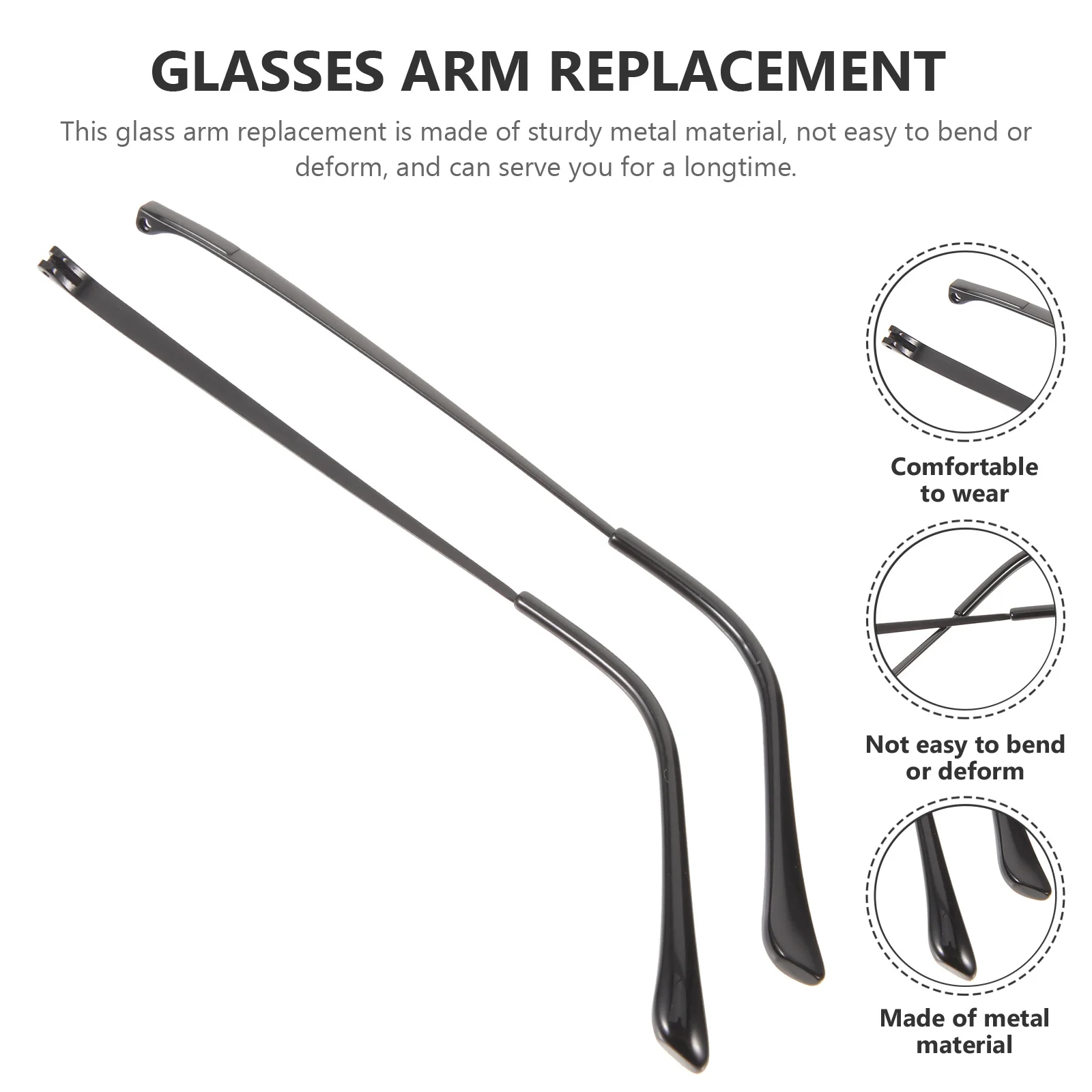 

2pcs Metal Eyeglasses Accessories Durable Replacement Temples Black Color Glasses Arm Legs for Repair Fit Most Frames