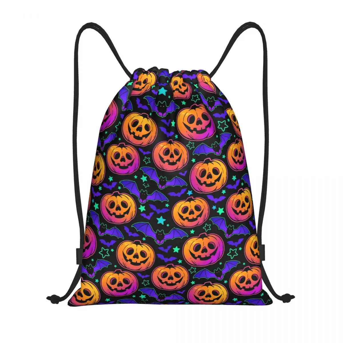 Custom Colorful Pumpkin Bats Star Moon Gothic Magic Mysterious Drawstring Bags Men Women Lightweight Sports Gym Storage Backpack