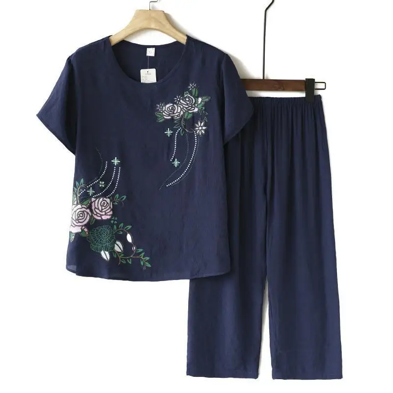 

Women's Pants Suit Summer Short-Sleeved T-Shirt Tops and Wide-leg Two-Piece Set Outfits Female Sweatshirt Casual G144