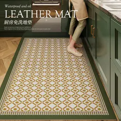Stain and Oil Resistant Kitchen Rug Home Pvc Leather Carpet American Retro Balcony Floor Mat Large Area Washable Non-slip Rugs