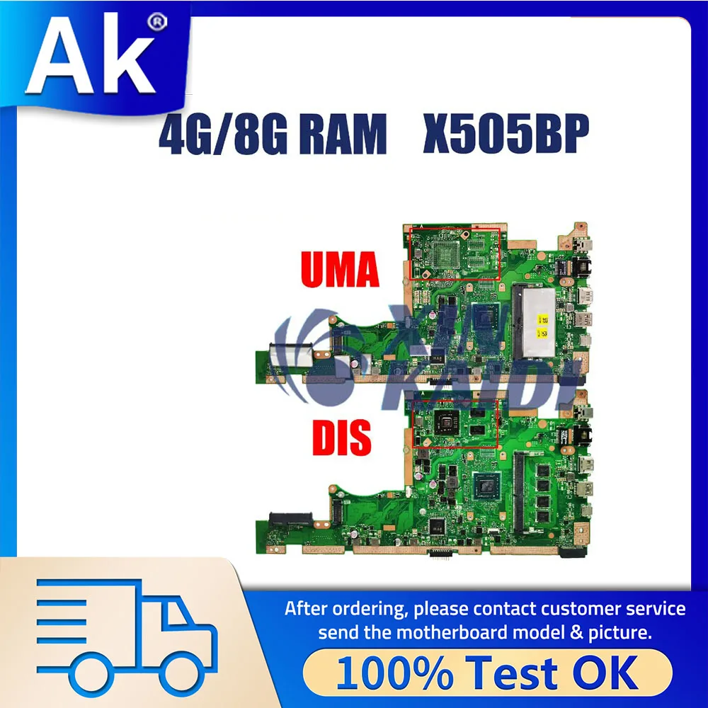 

Notebook Mainboard For ASUS Vivobook X505BA X505BP A505B F505B V505B K505B Laptop Motherboard E2 A4 A6 A9 CPU 4G 8G-RAM UMA/PM