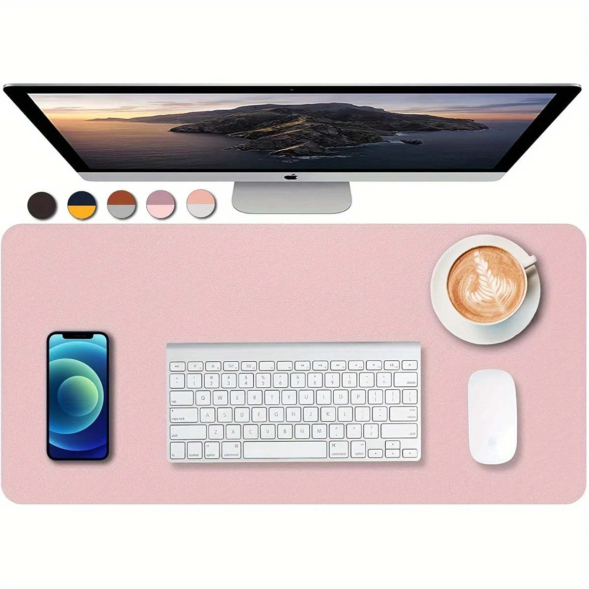 

1 piece large size waterproof faux leather table mat - non-slip, solid color office mousepad and keyboard protection mat