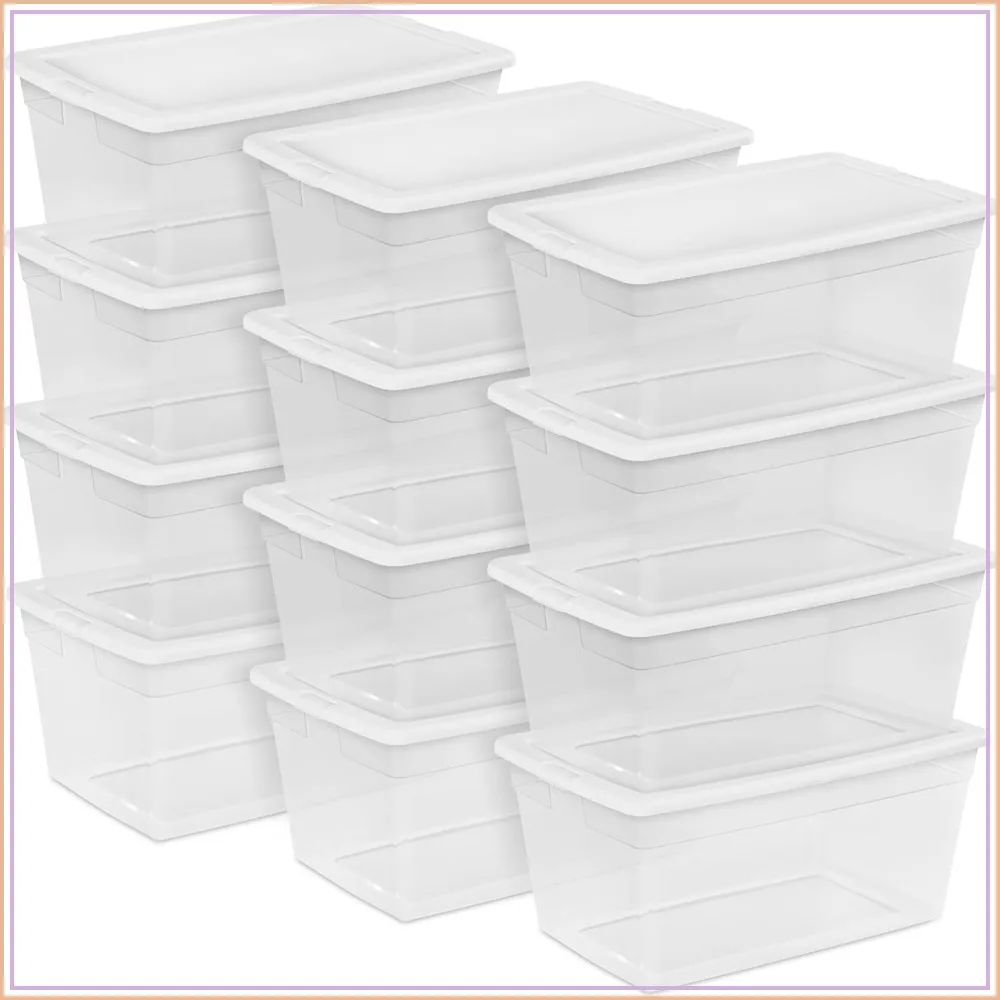 Stackable Clear Plastic Storage Bins with Lids, 90 Quart, 12 Pack, Organizer Boxes for Home Garage