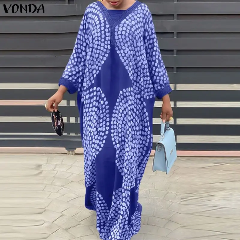 Vestido bohemio de talla grande VONDA para mujer, moda Vintage, manga 3/4, informal, estampado, patchwork, Maxi, Vestido largo, Vestido Praty de gran tamaño, 5XL
