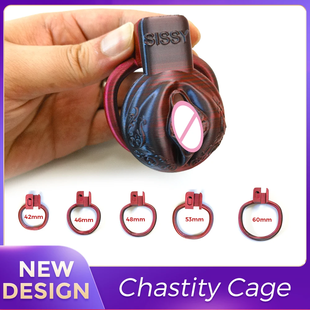 

Black-red Mix Pussy Vaginal Chastity Cage Discreet Sissy Femboy Penis Lock Male Cock Cage Men'S Adult Goods Sex Toys