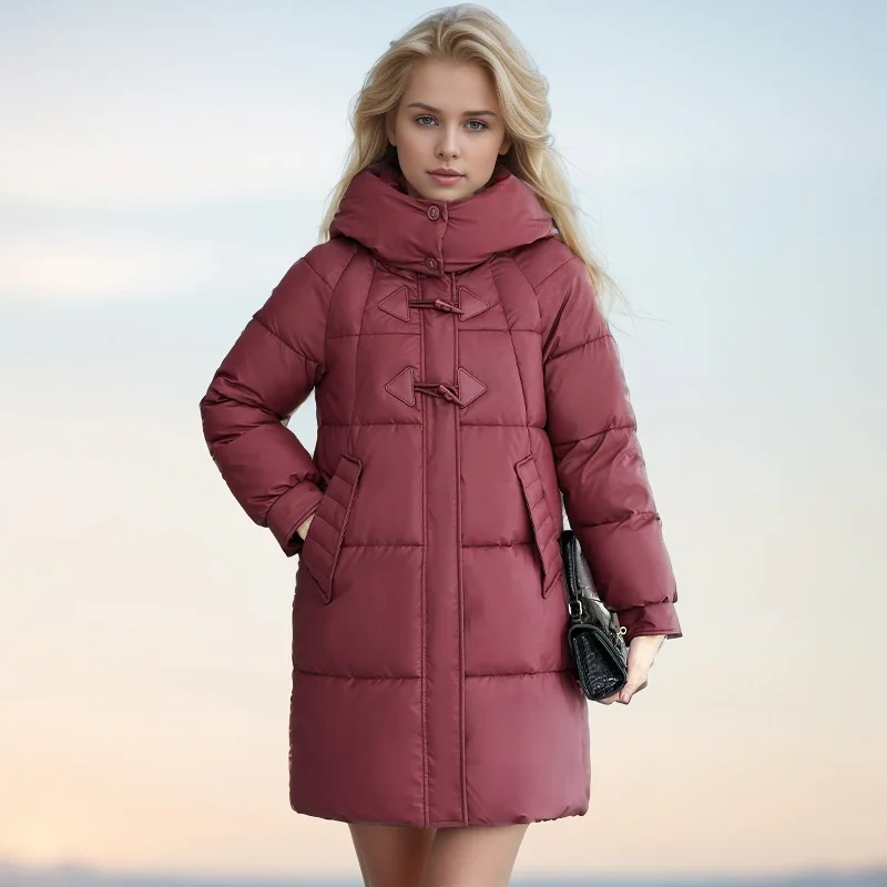

Seniors' Winter Parka Jacket Solid Horn Toggle Buttons Windprood Hooded Women's Quilted Jacket Versatile Coat For The Elderly
