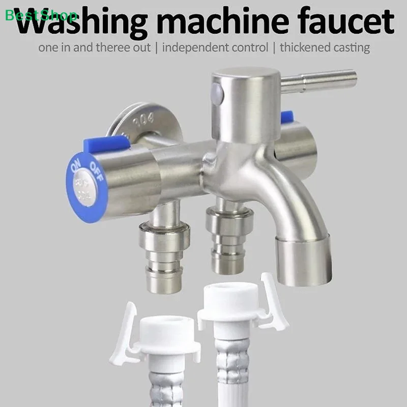 〔R〕Stainless Steel One Into Three Out Washing Machine Faucet Three Control Domestic Diverter Four-way Triangle Valve