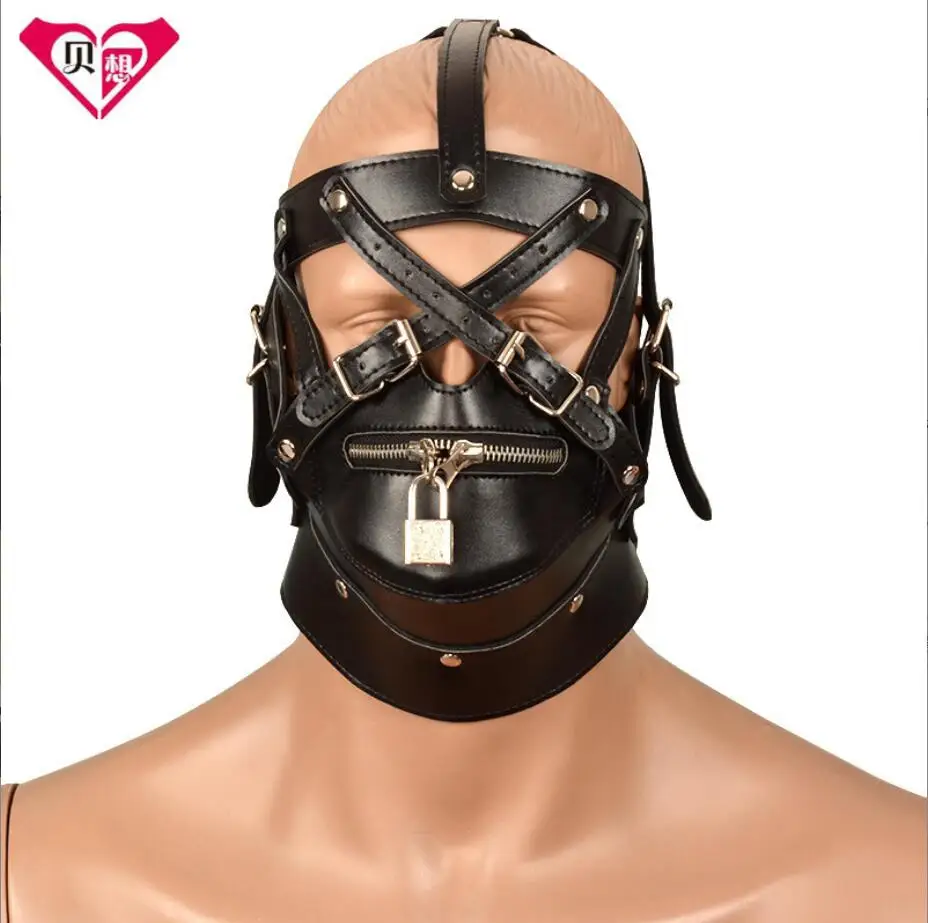 Leather Fetish Head Wrap Bondage Headgear Mask Hood Restraint Adult  Sex Toys for Woman Man BDSM Slave Pu Gay Erotics S3154