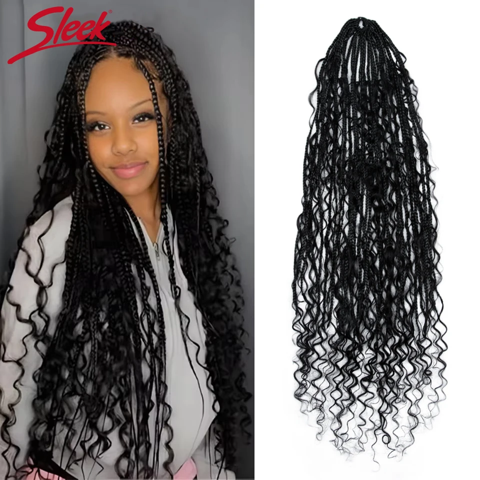 Sleek Knotless Crochet Bohemian  Locs With Human Hair Curls Curly Ends Pre Looped Crochet New Soft Locs Box Braids 30Strands