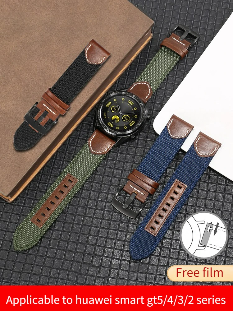 Canvas Strap for H-u-a-w-e-i GT4 Smart Watch GT 5 Phantom Night Black GT3/2 Braided Nylon Strap 22