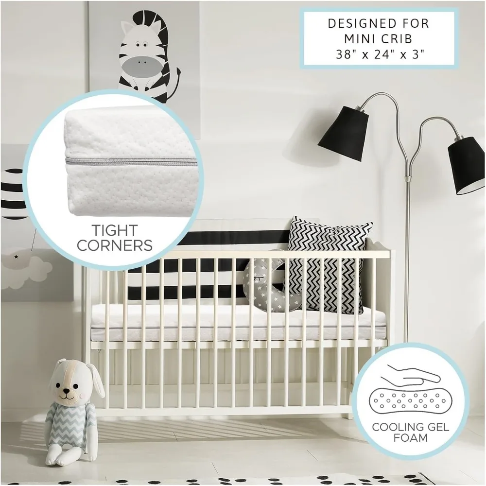 Organic Cotton Dual-Sided Mini Crib Mattress,Premium Memory Foam-US  Baby Mattress Firm Support for Infant Cooling Gel