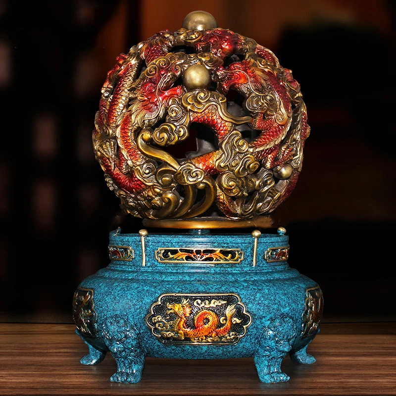 

Copper Color Nine-Turn Heaven Earth Dragon Cauldron Luxury Feng Shui Items Chinese Dragon Bronze Sculpture