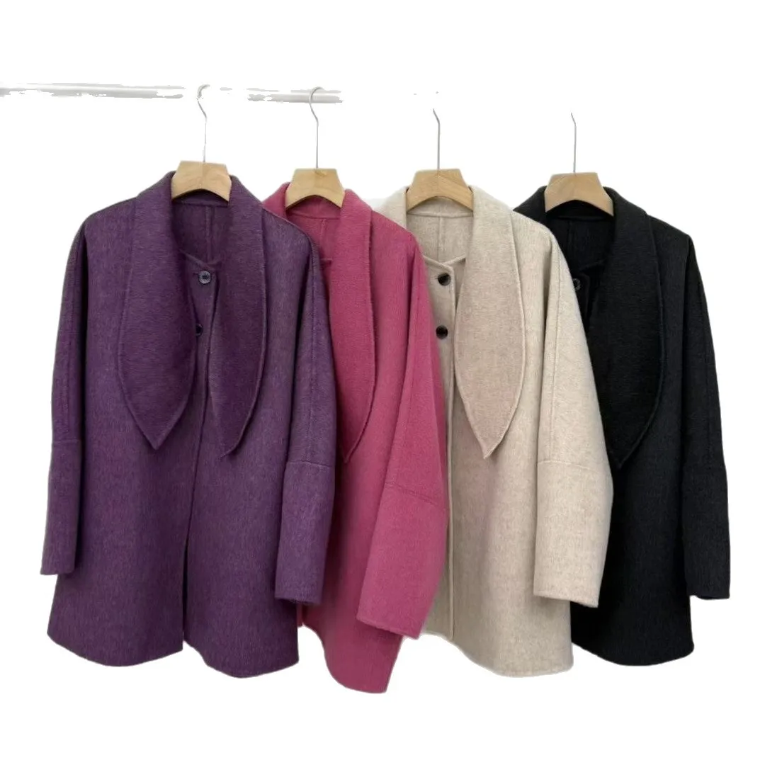 Cappotto da donna in cashmere di lana double face caldo e sciolto con collo di coniglio (Defying dell'età coreano, best seller per taglie piccole)