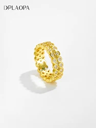 PoDPLAOPA Women 925 Sterling Silver Gold Circle CZ Zircon Ring Classic Trendy Fine Anniversary Wedding Luxury Gift Jewelry