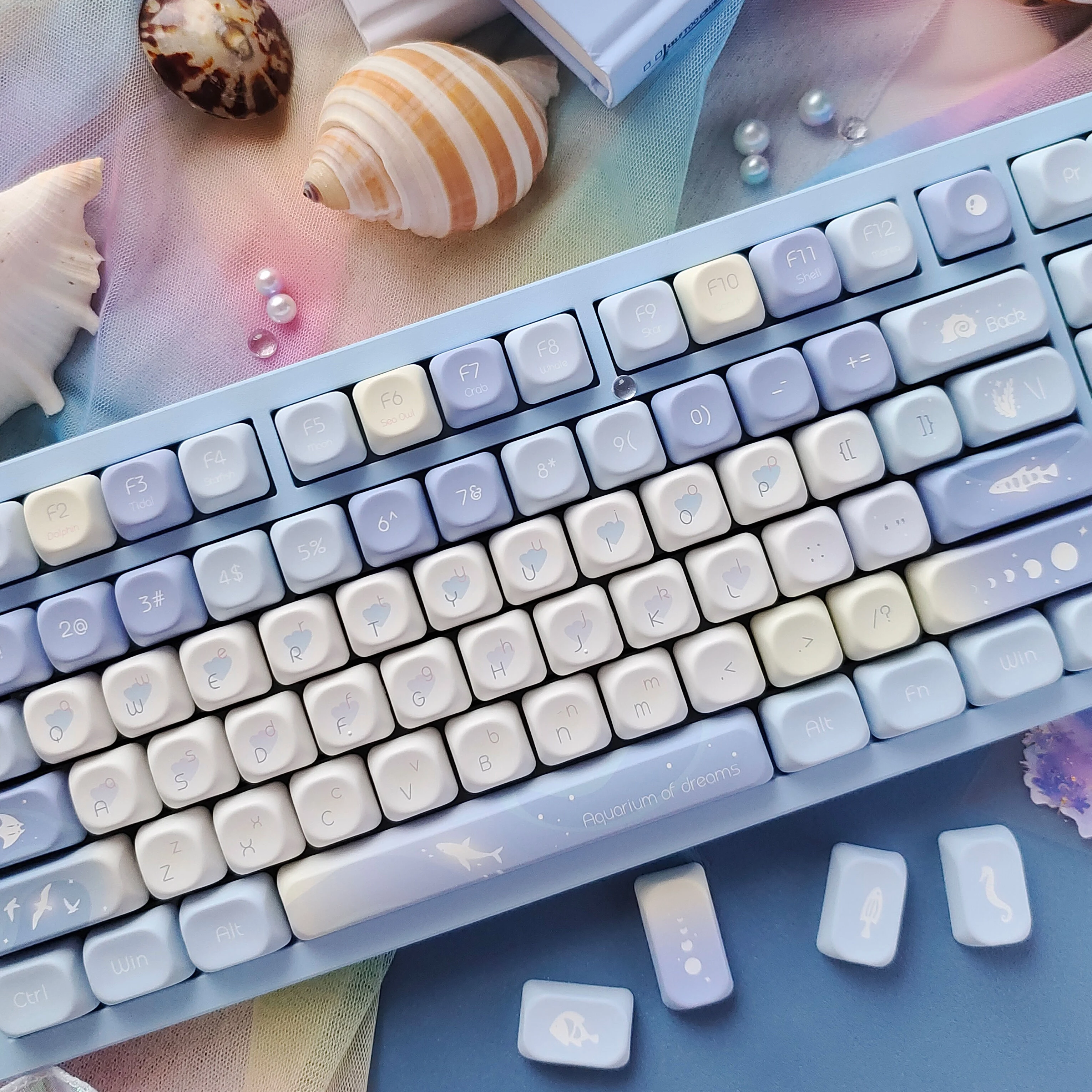 130 Keys Blue Dream Five Sided Dye Sublimation Keycaps MOA Profile PBT Keycaps for Cherry MX Switch Mechanical Gaming Keyboard