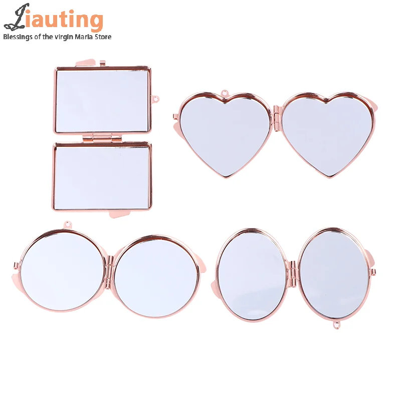 Mini składane lusterko brelok okrągłe serce owalne kwadratowe dwustronne lusterko kosmetyczne metalowe składane lusterko do makijażu