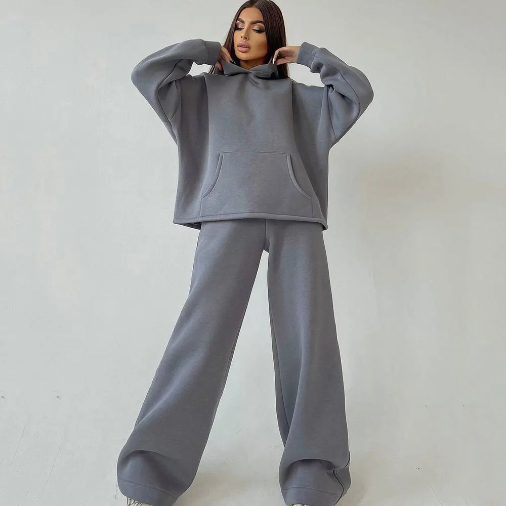 Women Sweatpants and Hoodie Set Oversized Tracksuit Two Pieces Set Hooded Pullover Wide Leg Trousers Suit Oversized Outfits