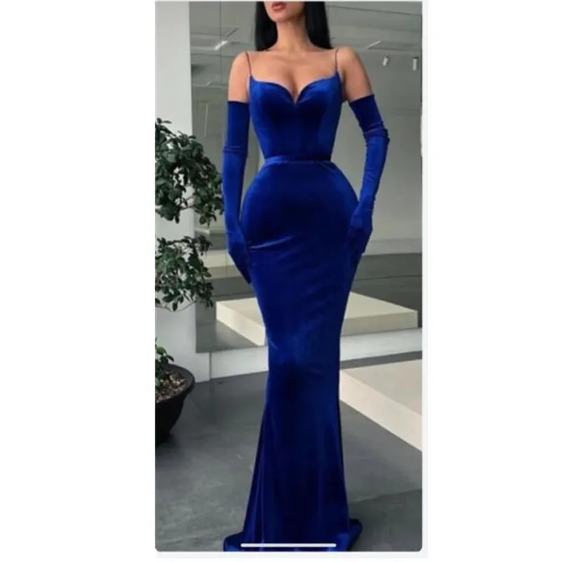 

Sexy Slit Velvet Prom Dress Mermaid for Women V-Neck Lace-up Backless Party Evening Gowns Long robes de soirée