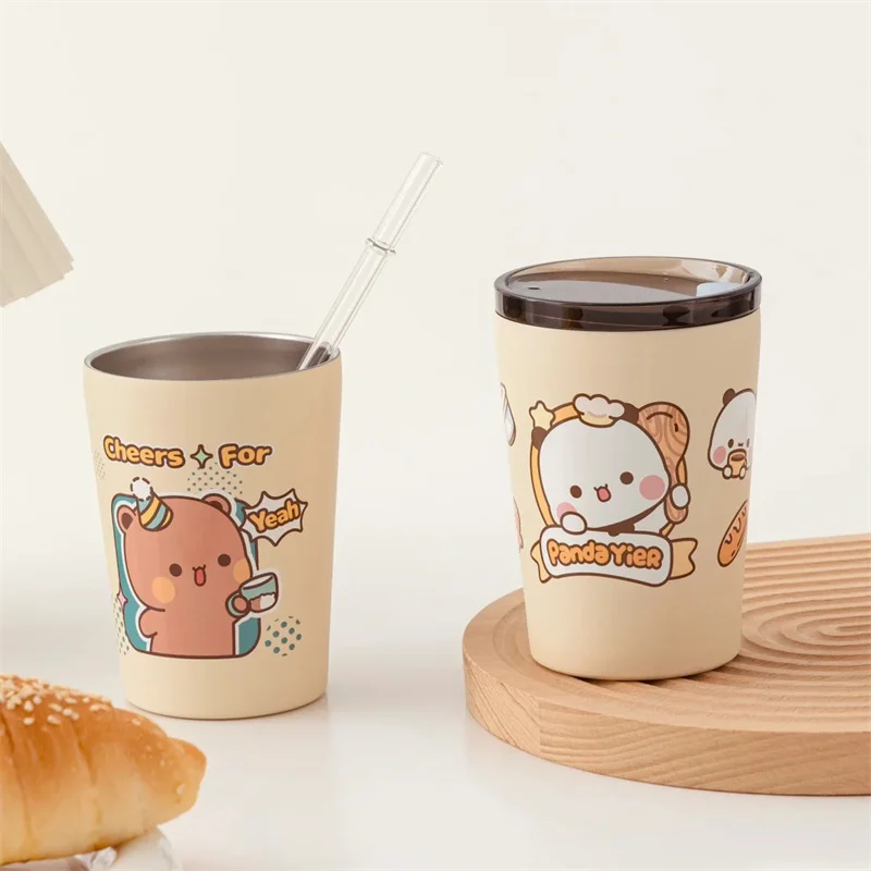 Cartoon Panda Yier Bubu Peripheral Cup With Lid 360ml 304 Stainless Steel Heat-Resistant Frosted Portable Drinking Glass Gift