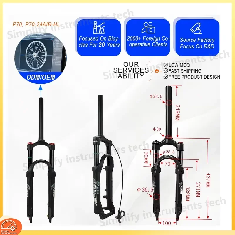 20 24 Inch Aluminum Alloy Air Suspension Fork 100mm QR Disc Brake MTB Bike Front Fork HL RL Shock Absorber Bicycle Parts