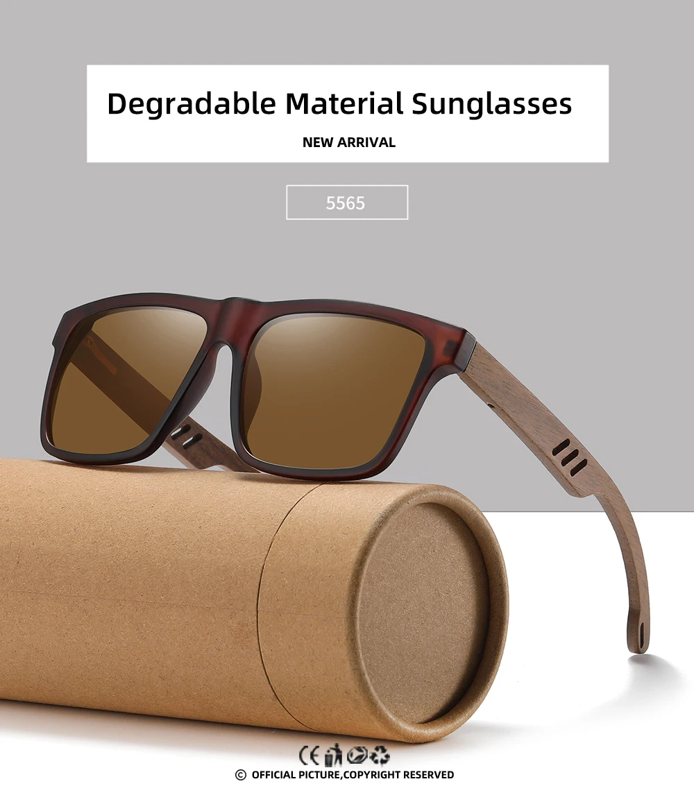 GM Neuheiten Schwarze Holz-Polarisierte Sonnenbrille für Herren Bambus-Sonnenbrille Rote UV400-Gläser Modische Fahrsonnenbrille CartonS5565 – Detail 3