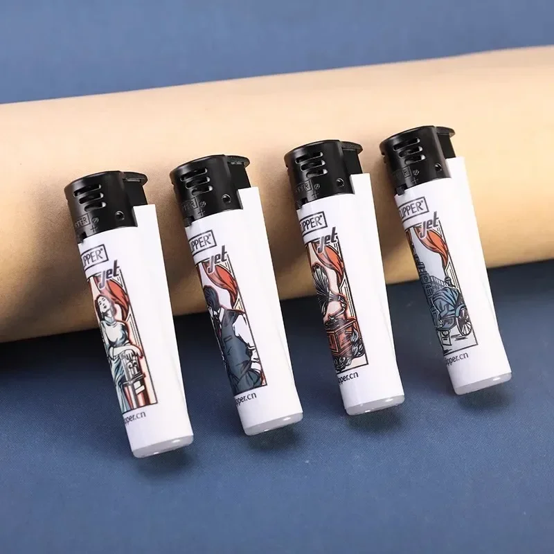 Clipper Lighter Butane Torch Inflatable Lighter Pink Flame Windproof Lighter Personalized Pattern Collectible Gift