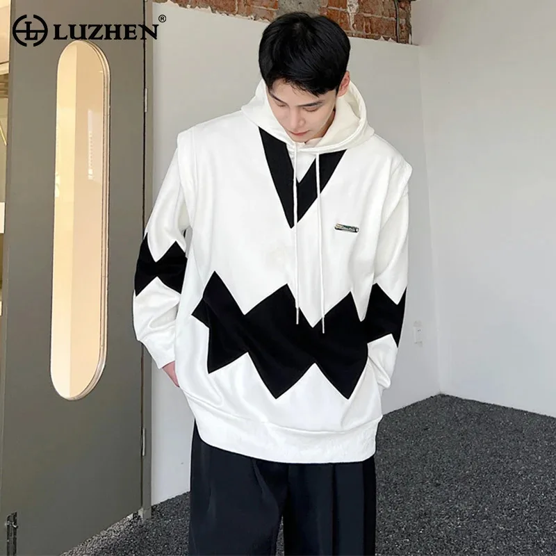 

LUZHEN Hoodies Pullovers Sweatshirt Men Street Casual Loose Handsome Original Designer Color Contrast 2024 Fashion Coats LZ5432