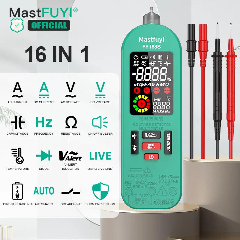 MASTFUYI multímetro Digital inteligente, medidor de resistencia de voltaje recargable de alta precisión, amperímetro CA/CC, prueba de electricista