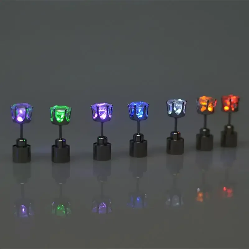 Unique LED Luminous Stud Square Zircon Glowing Colorful Earrings Women Bar Rave Wedding Party Fashion Jewelry Christma Gift